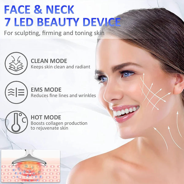 LED Facial & Neck Lifting Massager – EMS, Heat & Light Therapy Device